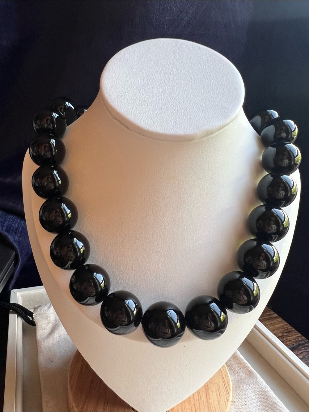 Mayamar Black Natural Beaded Necklace with Gold Accents NWOT